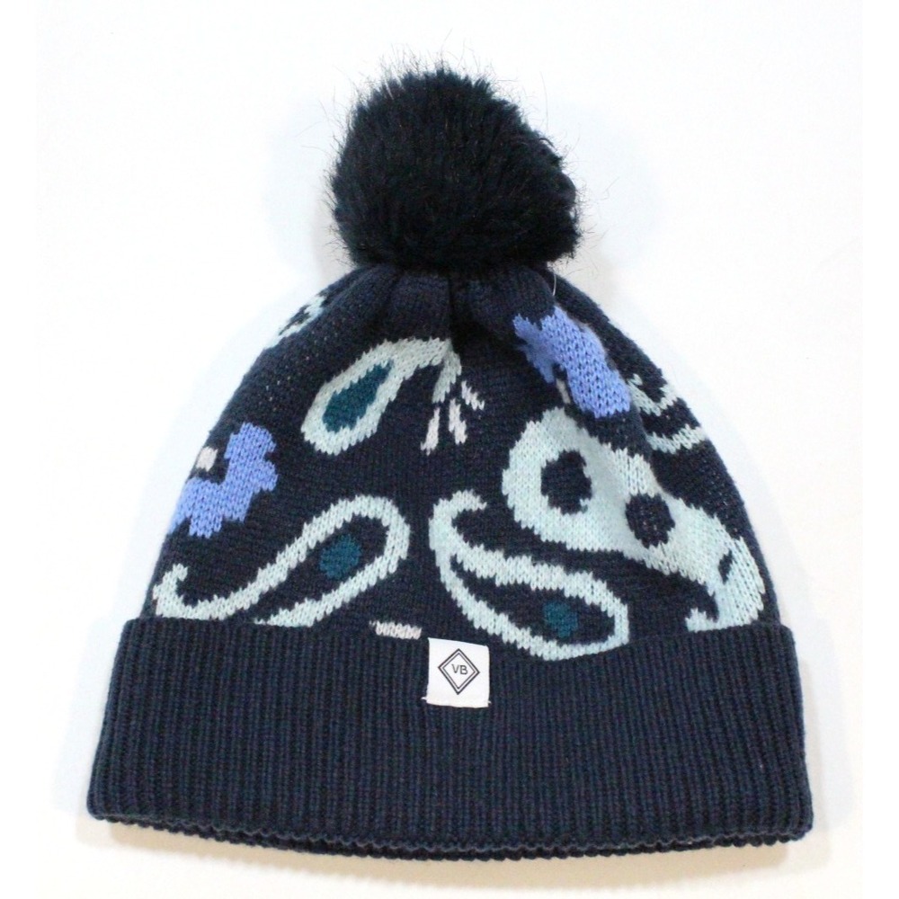 Vera Bradley Pom‎ Pom  Knit Hat Paisley Jewel Pattern Blue